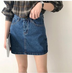 Resim Koyu Mavi Yaz Retro Basit Yüksek Bel Kot Etek Kadın Evaze Elbise Moda Yarım Uzunlukta Rahat Kısa Kot Pantolon Etek Koyu Mavi 