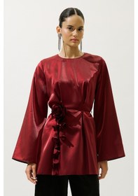 Resim Manuka Hana Organze Bluz Bordo Bordo 