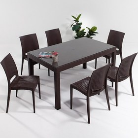 Resim Rattan Large Camlı Kahve Masa Takımı Bahçe&balkon 1 Camlı Masa + Kahverengi 