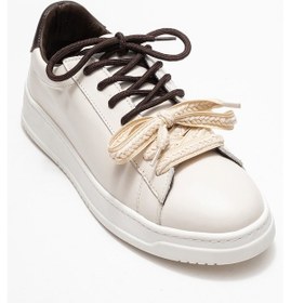 Resim Luvi Shoes Warron Ekru Kahverengi Hakiki Deri Kadın Sneakers Ekru - Kahverengi 