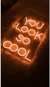Resim You Look So Cool Yazı Neon Led Tabela Duvar Dekoru Turuncu 60x40 cm, looksocoll 