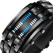 Resim Hanyang Siyah Moda Erkekler Paslanmaz Çelik Mavi Ikili Işıklı LED Elektronik Saat Görüntüler Su Geçirmez Moda Kadın LED Izle Reloj Hombre (Yurt Dışından) 
