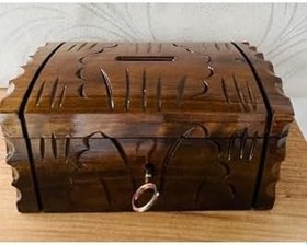 Resim Ceviz Işlemeli Oyma Dekoratif Sandık Kumbara Kilitli 