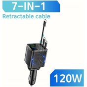 Resim Challenger Siyah 120w 7si 1 Arada Araç Şarj Cihazı Hızlı Şarj Geri Çekilebilir Kablo 