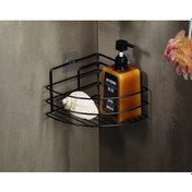 Resim Ömür Boyu Paslanmaz Yapışkanlı Banyo Köşeliği Düzenleyici Şampuanlık Duş Rafı Siyah TK-01 