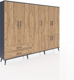 Resim Arges Dolap 12 Raflı 2 Çekmeceli 7 Kapaklı 220x30x163 Antrasit-çam Atlas Çam - Antrasit 