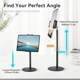 Resim Coverzone Tablet ve iPad ile Uyumlu Stant - 360° Döner, 90° Eğilebilir, 44cm Yükseklik Ayarlı, Alüminyum Alaşım, 12 inç'e Kadar Tablet Uyumlu, Eller Serbest Okuma Çalışma Tutucu J2 (12 inç'e kadar) 
