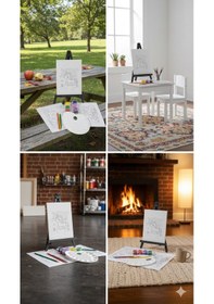 Resim Ark Çizimli Plastik Pres Tuval Seti 18 X 24 Cm Akrilik Boya + Fırça 