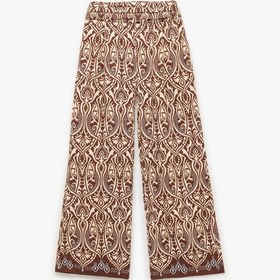 Resim Koton Koton X Melis Ağazat - Viskon Kumaş Etnik Desenli Geniş Paça Pantolon Kahverengi Desenli 5sak40127ew Kahverengi Desenli 