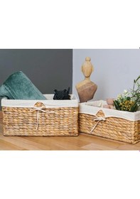 Resim Dekoratif Hasır Katlanır Çamaşır Sepeti 2 Li Küçük 