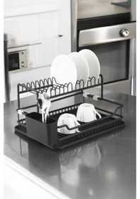 Resim Paslanmaz Alüminyum İki Katlı Siyah Bulaşıklık Modern Tabaklık Siyah 