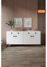 Resim Livia Konsol 180 Cm Beyaz 4 Kapaklı 2 Çekmeceli Modern Konsol Beyaz 