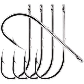 Resim 50 Adet Sağlam Karbon Çelik Balıkçılık Kancası - Uzun Saplı, Büyük Gözli, Keskin Ofset Kanca, Tuzlu ve Tatlı Su Balıkçılığı İçin, Swivel ve Snap Hook Uyumlu - Profesyonel ve Amatör Oltaçılar için İdeal Balıkçılık Malzemeleri, Açık Hava Sporcuları 