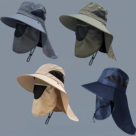 Resim Erkekler için Yazlık Boyun Koruyuculu ve Geniş Siperlikli Balıkçı Şapkası - Yürüyüş, Balıkçılık, Trekking için Unisex Kova Şapka 