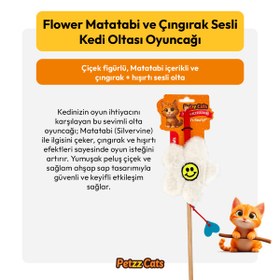 Resim PetzzCats Flower Matatabi ve Çıngırak Sesli Kedi Oltası Oyuncağı Beyaz 42 Cm 