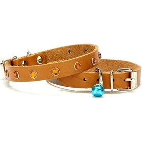 Resim Doggie Taşlı Deri Kedi Tasması 1.2x25-29cm Camel 