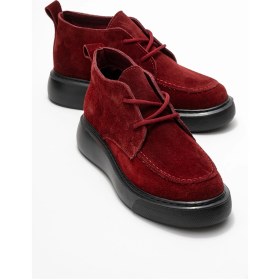 Resim Luvi Shoes Lılya Bordo Süet Hakiki Deri Kadın Chukka Bot Bordo Süet 