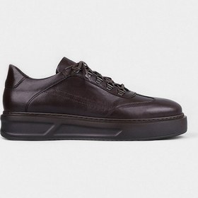 Resim Mevsimlik Hakiki Deri Kahverengi Bağcıklı Erkek Spor Ayakkabı - Kahverengi 