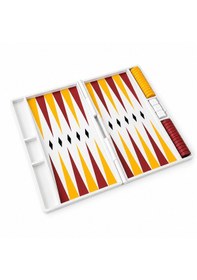 Resim Taşınabilir Tavla Seti Katlanabilir Seyahat Tipi Tavla Oyunu 25x20 Cm Beyaz Kasa Kırmızı Sarı Taşlı 