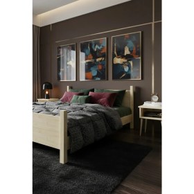 Resim Renazzo Mobilya Melodi Çift Başlıklı Masif Çam Karyola ve Iki Adet Komodin Seti - Birinci Sınıf Ahşap Masif Karyola 