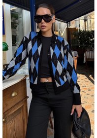 Resim Madmext Siyah Baklava Desenli Polo Yaka Kadın Hırka Mg2478 Siyah 