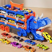 Resim 3'ü 1 arada Dinozor Transformatör Kamyon Oyun Seti 6 Mini Araba ile - Katlanabilir, Sürgülü Mekanizma, 142,24 cm Çift Pist Yarışı, ABS Malzeme, Pil Gerektirmez, Garaj Oyunu İçin İdeal, Nihai Garaj Oyuncağı, Garaj Oyun Seti | Dinozor Kamyonu | Dayanıklı Plastik, Dinozor Oyuncakları 