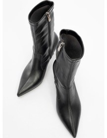 Resim Luvishoes Luvi Shoes Thalin Siyah Cilt Sivri Burun Yandan Fermuarlı Kadın İnce Topuklu Bot Siyah-Cilt 