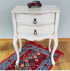 Resim Masifart Paris Komodin Beyaz Eskitme Çekmeceli Telefonluk 