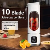 Resim 1 adet 10 Uçlu Kablosuz Sıkıcı, 450ml - Taşınabilir Tutmaç ile, Kırılabilir Buz Özellği, USB Şarj Edilebilir Pil, Seyahat ve Ev Kullanımı için İdeal, Seyahat Sıkıcı | Modern Mutfak Aleti | Dayanıklı Yapı, Sıkıcı Makinesi 