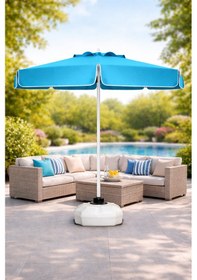 Resim Ods Sunminyum 225/8 Yuvarlak Bahçe Ve Havuz Şemsiyesi Mavi + 50 Litre Bidon 