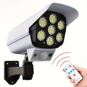 Resim 1 adet Güneş Enerjili Dış Mekan Hareket Sensörlü Sel Feneri Uzaktan Kumanda ile, 77 LED Spot Işıklar, Ayarlanabilir, Porch, Bahçe, Patio, Sürüş Yolu için Kızılötesi Güvenlik Kamerası, Güneş Enerjili Dış Mekan Işıkları, Bahçe Aydınlatması, Şık Silindirik Tasarım, Dayanıklı Yapı 