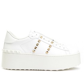 Resim Rockstud Flatform Beyaz Kadın Deri Sneaker 