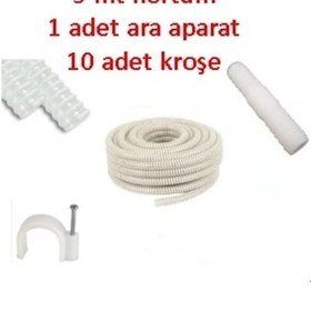 Resim Klima Su Tahliye Hortumu 5 Metre + Ek Parça + 10 Adet Kroşe 
