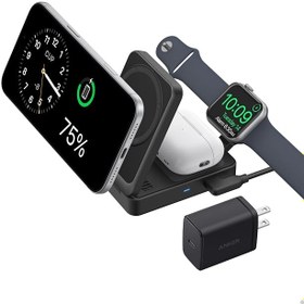 Resim Anker MagGo 3in1 Kablosuz Katlanır Şarj B25M8, Siyah 