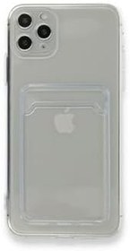 Resim iPhone 11 Pro Max Kılıf Kartlıklı Şeffaf Silikon Kapak + Ekran Koruma + Kablo Koruyucu Şeffaf 