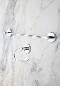 Resim MultiStore Krom Uzun Havluluk / Açık Tuvalet Kağıtlığı 2li Banyo Seti Krom 
