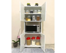 Resim Irmak Mobilya 4 Kapaklı Orta Bölmeli Çok Amaçlı Beyaz Mikrodalga Fırın Dolabı, Mini Fırın Mutfak Dolabı 