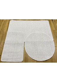 Resim 3 Lü Banyo Paspası Oval Bukle Halı Beyaz 60x100 60x60 40x60 Beyaz 