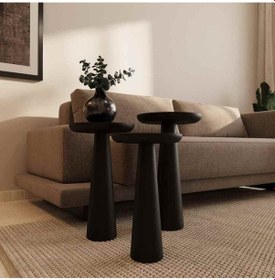 Resim Ahşap Mantar Sehpa 3 Lü Set Masif Siyah Renk Doğal Zigon Fiskos Takımı - Dekoratif Çiçeklik Siyah 