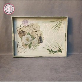 Resim Uretti - Gülnur 8452 - 7018 El Yapımı Sunumluk Dekoratif Ahşap Tepsi - Koyu Yeşil 1 Adet 