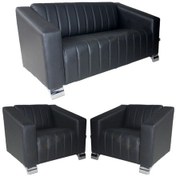 Resim Liya Deri Ofis Kanepe Takımı Siyah 