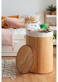 Resim Nishev Evini Sev Bambu Yuvarlak Kirli Çamaşır Sepeti Çok Amaçlı Düzenleme Oyuncak Sepeti Ipli Naturel Hasır Naturel 