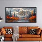 Resim Yağlı Boya Dokulu Tablo Modern Karlı Doğan Manzarası Siyah Çerçeveli U06022-178987 