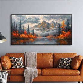 Resim Yağlı Boya Dokulu Tablo Modern Karlı Doğan Manzarası Siyah Çerçeveli U06022-178987 