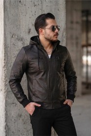 Resim Kegg Erkek Siyah Slim Fit Kapüşonlu Omuz Detaylı Suni Deri Ceket - SIYAH / XL 