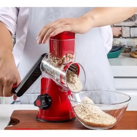 Resim Kırmızı Çevirme Kollu Sebze Doğrayıcı ve Dilimleyici, Pratik ve Kolay Kullanım 