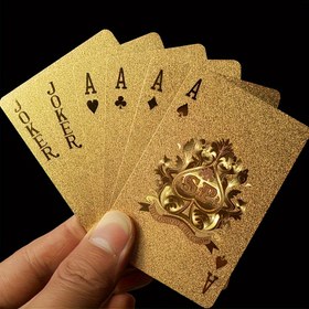 Resim 24K Altın Folyo Oyun Kartları Deck - Poker, Pratik Şakalar ve Parti Hediyeleri için Mükemmel! Noel, Cadılar Bayramı, Paskalya, Şükran Günü için İdeal! Dayanıklı Plastik, Elektrik Gerektirmez, Tüysüz 