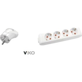 Resim Viko Monoblok Erkek Fiş ve Viko Klemensli 4lü Kablosuz Grup Priz Çocuk Korumalı Askı Aparatlı Birarada 