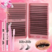 Resim 640/120 sahte kirpik, Tüylü Kirpik Uzatma Kiti, 10D-20D, 8-16mm, 10-16mm, Yapıştırıcı cımbızlı fırça aracı, Doğal görünüm, D-kıvrım, bebek gözü, tek kök, günlük makyaj için mükemmel, partiler, müzik festivalleri, başlangıç dostu 