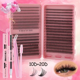 Resim 640/120 sahte kirpik, Tüylü Kirpik Uzatma Kiti, 10D-20D, 8-16mm, 10-16mm, Yapıştırıcı cımbızlı fırça aracı, Doğal görünüm, D-kıvrım, bebek gözü, tek kök, günlük makyaj için mükemmel, partiler, müzik festivalleri, başlangıç dostu 